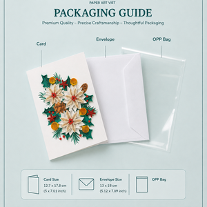 Carte de vœux artisanale personnalisée en quilling floral Poinsettia de Noël, vente en gros, fabricant de cartes cadeaux en papier, ODM/OEM numérique - Product Image 6