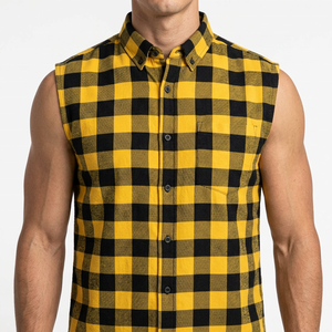 Custom Men's Gym Casual Summer Breathable Sleeveless Plaid Flannel Shirt Button Down Collar Cotton <b>Checkered</b> Workout Flannel <b>Top</b> - Product Image 3