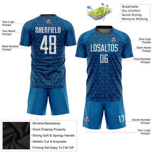 Uniforme de fútbol personalizado, patrón geométrico azul de hexágonos, nombre del equipo personalizado, número, camiseta de fútbol, pantalones cortos, kit completo para hombres y jóvenes - Product Image 3