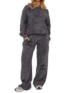Conjunto Deportivo Gris para Mujer, Talla Grande, con Capucha, Manga Larga, Sudadera Informal con Bolsillos Laterales, Cintura Elástica, Corte Holgado - Product Image 5