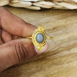 Hot Selling Grey Moonstone Boho Brass Jewelry 18k Gold Plated <b>Ring</b> For Women’s Vintage Ornate <b>Statement</b> Wholesale Handmade <b>Ring</b> - Product Image 6