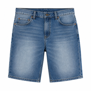 Shorts en jean droits taille mi-haute de haute qualité pour hommes, délavage clair, design déchiré et vieilli, broderie décorative, style estival - Product Image 6