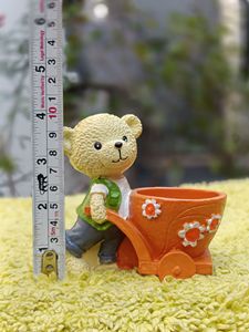 Modern Home & Garden Small Size Polyresin Planter Cute Teddy with Basket Handmade Eco-Friendly Indoor Office Desk Flower Pots - Product Image 3