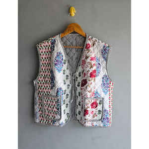 Manteau tricoté matelassé vintage 100 % coton pour femme, avec patchwork et broderie florale, décontracté, toutes saisons, cadeau pour elle - Product Image 1