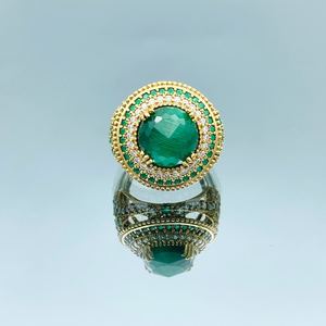 Malachite Ring And Earrings Set 925 Sterling Silver 14K Gold Plated Turkish Handmade Green Gemstone Jewelry Gift For Women - Product Image 6