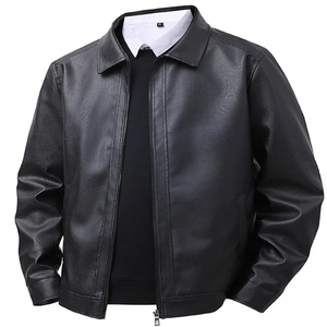 Veste de moto en cuir véritable pour homme Mego Industry, coupe slim, col montant, fermeture éclair, couleur unie, manches classiques, coupe-vent - Product Image 1