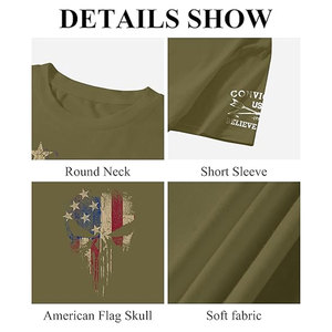 Camiseta de Manga Corta con Diseño de Calavera y Bandera Estadounidense, Camiseta Patriótica para Hombre con Gráfico de Calavera y Bandera de EE. UU., Informal, de Verano, de Algodón - Product Image 6