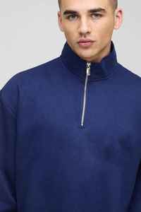 Sweat-shirt à col montant pour homme, bleu marine, coupe ample, style décontracté, tricoté, manches longues, couleur unie, style automne - Product Image 3