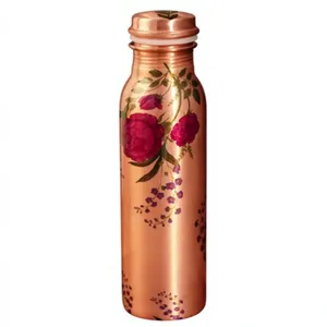 <b>Hot</b> Selling Pure Copper <b>Water</b> <b>Bottle</b> Printed Floral Artwork Metal Jointless Flask Ayurvedic <b>Water</b> Vessel Outdoor Yoga Fitness - Product Image 3