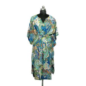 ชุดคลุมยาวสไตล์ฮิปปี้สำหรับผู้หญิง ทำด้วยผ้าฝ้ายอินเดีย แฮนด์เมด ลายพิมพ์เพสลีย์ แขนสั้น ใส่สบาย เหมาะสำหรับฤดูร้อน - Product Image 4