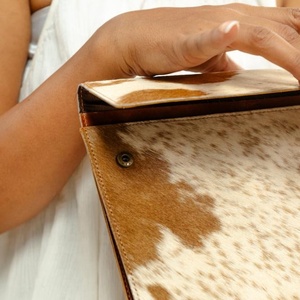 New Designer Vintage Handmade hair on Multi Pocket Padfolio <b>Folder</b> Executive Professional Organizer cow hide leather - Product Image 5