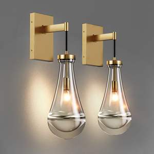 Modern <b>Gold</b> <b>Wall</b> Sconces Set Two-Brass Raindrop Glass Lighting Fixtures Indoor Vanity <b>Light</b> Fixture <b>Wall</b> Lamp for Living Room - Product Image 1