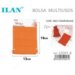 Sac en tissu Ilan 13x18 cm 2 pièces orange, sac de rangement multi-usages - Product Image 3