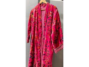 Luxury Printed Knitted Velvet Cotton Thick Long Autumn Winter <b>Kimono</b> Robe <b>Jackets</b> Bridesmaid Bathrobe Women Dressing Gown Pink - Product Image 6