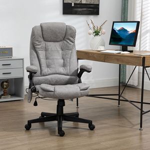 Sedia da Ufficio Massaggiante Riscaldata e Vibrante, Grigia in Lino, Schienale Alto, Base in Nylon, Sedia Direzionale Regolabile in Altezza, Tradizionale - Product Image 2