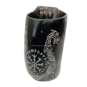 Mug en corne de buffle polie, design original de logo de dragon fait main, sculpté à la main par des artisans indiens. - Product Image 1