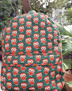 Cotton School <b>College</b> <b>Backpack</b> Indian Handmade Kids Travel Floral Printed Cotton Teen Girls Zipper Traveling Bag - Product Image 4