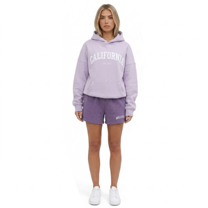 Florida Print Hoodie and Shorts <b>Set</b> Fleece Casual Loose Fit Spring Summer Daily Wear Teal <b>White</b> Lettering - Product Image 2