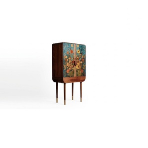 Indian Custom Direct Supplier Wooden Storage Cabinet with Floral Pattern 2-Door Design for Living Room Furniture - Product Image 1