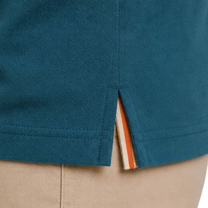 Premium Teal Blue Mens <b>Polo</b> Shirt With Beige And <b>Orange</b> Contrast Collar Shoulder Line And Sleeve Trim Custom Logo Short Sleeve - Product Image 3