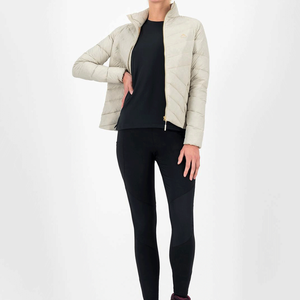 Chaqueta de plumón ligera beige para mujer con cuello alto, deportiva, con cremallera, cálida, para otoño. - Product Image 1