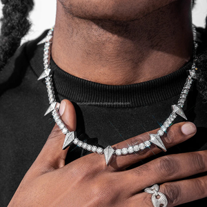 Haute qualité dent de requin Hip Hop Tennis chaîne hommes Bling glacé hommes bijoux cubain tour de cou collier rond - Product Image 3