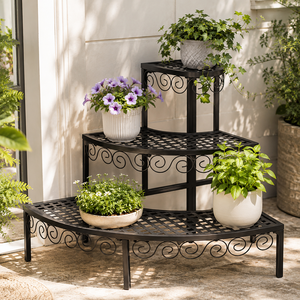 Soporte de Metal Negro de 3 Niveles para Plantas, Estante Decorativo para Macetas de Jardín, Exhibidor para Interiores y Exteriores - Product Image 1