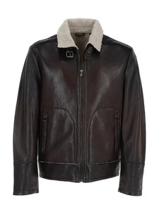 เสื้อแจ็คเก็ตหนังนัปป้าสีน้ำตาลเท็ดดี้สำหรับผู้ชาย - Product Image 1