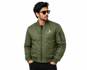 High Quality Men's Green Bomber Flight <b>Jacket</b> Custom OEM <b>Zip</b> <b>Up</b> Casual Outerwear with Ribbed Cuffs and Hem for Wholesale Order - Product Image 1