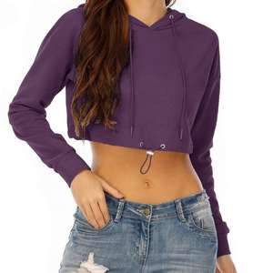 Haut décontracté pour femme en tissu non tissé respirant, coupe courte, avec cordon de serrage réglable et manches longues, style streetwear - Product Image 1