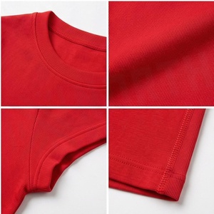 North Approach <b>Red</b> Ribbed <b>Crop</b> <b>Top</b> Short Sleeve Crew Neck Solid Active Stretch Yoga Wear Women's Sportswear - Product Image 4