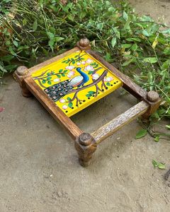 Plateau de service rectangulaire de luxe en bois, style charpai traditionnel avec motif nature morte, idéal pour les hôtels et les occasions spéciales comme le Ramadan et Diwali - Product Image 5