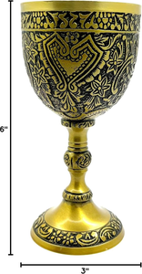 Gobelet en laiton doré, design floral gravé, coupe à vin sur pied, tasse à boire vintage en laiton, vaisselle traditionnelle en métal pour la maison - Product Image 3