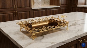 Bandeja de Almacenamiento Rectangular Chapada en Oro, Diseño Clásico, Acabado Pulido, Para Uso en Mesa - Product Image 1