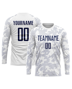เสื้อฟุตบอลผู้ชายสั่งทำพิเศษ พิมพ์ลายแบบ Sublimation คอกลม แขนสั้น ระบายอากาศได้ดี ผลิตจากผ้าโพลีเอสเตอร์ตาข่าย 100% ลายสีน้ำเงิน ขั้นต่ำในการสั่งซื้อน้อย - Product Image 4