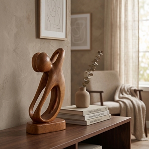 Pequeña Estatua de Madera, Figura Abstracta de Pareja Abrazándose, Escultura Humana Hecha a Mano en Bali, Decoración Romántica para el Hogar - Product Image 4