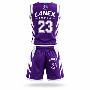Conjunto Profesional de Camiseta y Pantalones Cortos de Baloncesto Color Morado, Uniformes Personalizados para Equipos Masculinos, Ropa Deportiva Ligera y Transpirable, Sublimación - Product Image 3
