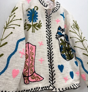 Hand Embroidered Cotton Knitted Bomber <b>Jacket</b> <b>Women</b> Floral Pattern Stand Full Sleeve <b>Spring</b> Open Stitch Regular Length Quick Dry - Product Image 4