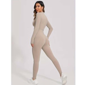 Half-zip Open Back One-piece <b>Yoga</b> Suit Outdoor Fitness Jumpsuit Sportswear One-piece Suit - Product Image 4