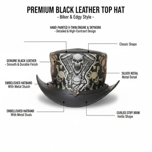 Sombrero de Cuero para Hombre, de Primera Calidad, Diseño Clásico de Corona Alta, con Construcción Duradera, Elegante Cuero - Product Image 5