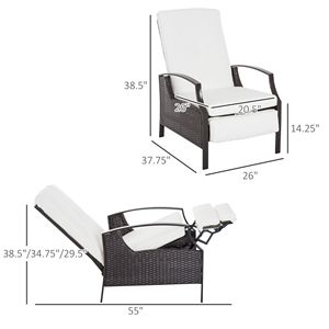 Sedia Reclinabile in Rattan Bianco Intrecciata a Mano, Regolabile, Resistente alle Intemperie per Patio, Giardino e Bordo Piscina - Product Image 3