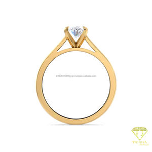 Lab Grown Diamond Round Cut <b>Solitaire</b> Engagement <b>Ring</b> in Yellow Gold Minimalist Wedding Promise Anniversary <b>Ring</b> - Product Image 5