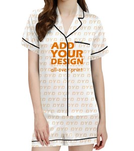 Women <b>White</b> Short Sleeve Pajama <b>Set</b> With Black Trim Turn-down Collar Cotton Casual Sleepwear Summer Shorts Style - Product Image 2