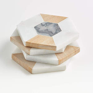 Modern Hexagonal Marble Mosaic Coasters | Premium Natural Stone Heat-Resistant Cup <b>Mat</b> Set for Coffee Table & Hotel <b>Bar</b> - Product Image 3