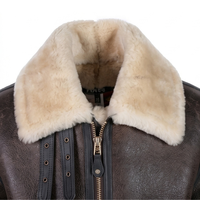 Blouson en cuir de mouton brun tanné pour homme, style motard, avec fermeture éclair, doublure Sherpa et logo frontal, idéal pour l'hiver