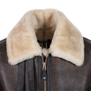 Veste en cuir d'agneau marron pour homme, style motard, avec fermeture éclair et doublure en sherpa, pour l'hiver - Product Image 4
