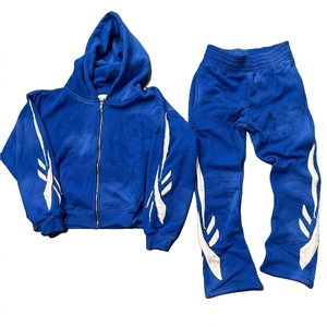 Ensemble survêtement homme personnalisé imprimé, 100% coton, style Y2K, avec sweat à capuche et pantalon de jogging color block - Product Image 2