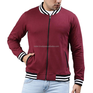 Chaqueta Bomber Marrón para Hombre con Ribete Blanco y Negro, Cierre de Cremallera, Prenda Exterior Informal de Felpa Tejida para Otoño - Product Image 1