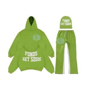 New Arrival Premium Quality Streetwear Screen Printed Cotton Flare Tracksuits Heavyweight Open Hem Flare Sweatpants <b>Hoodie</b> Set - Product Image 6