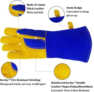 Gants de soudage de sécurité ignifuges à prix de gros, nouveaux gants de barbecue résistants à la chaleur en cuir de vachette pleine fleur pour soudeurs - Product Image 3